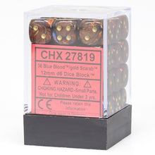 Chessex 27819 Scarab 12mm d6 Blue Blood/Gold Block 36