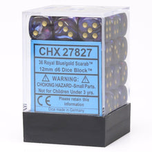 Chessex 27827 Scarab 12mm d6 Royal Blue/Gold Block 36