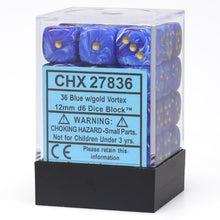 Chessex 27836 Vortex 12mm d6 Blue/Gold Block 36