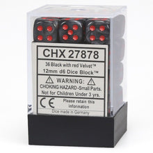 Chessex 27878 Velvet 12mm d6 Black/Red Block 36