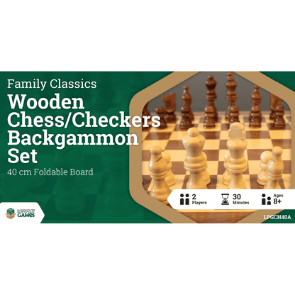 LPG Classics Wooden Folding Chess/Checkers/Backgammon Set 40cm Board Game
