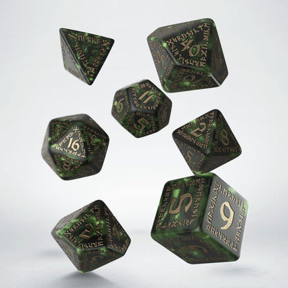 Q Workshop Runic Bottle Green And Gold Dice Set 7